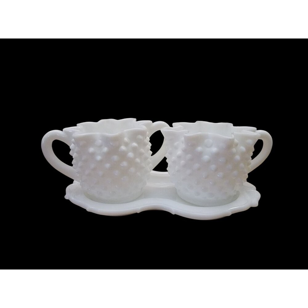 Vintage Fenton Hobnail Milk Glass Creamer & Sugar Set - Picture 2 of 10